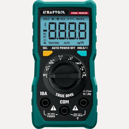 Изображение товара Цифровой мультиметр KRAFTOOL KM-500 59856, со звуковым сигналом, функция True RMS, авто диапазон, подсветка дисплея