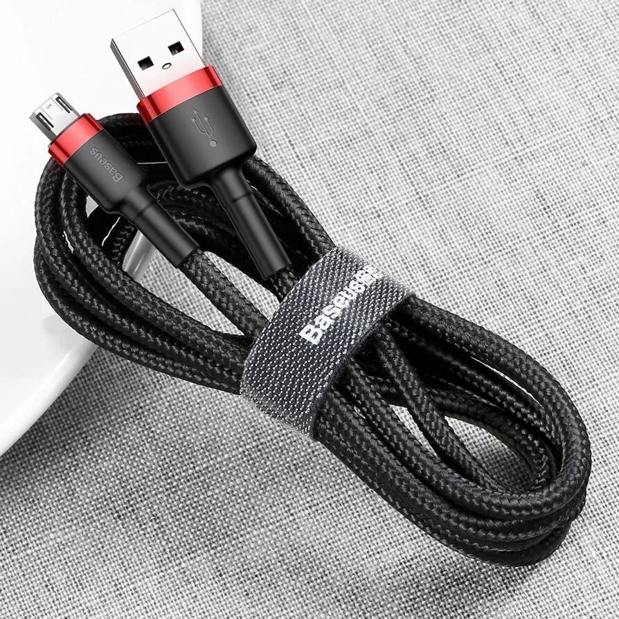 Кабель для зарядки Baseus Cafule USB-A - Micro USB, 1 м, черно-красный, 2,4 A — фото 1