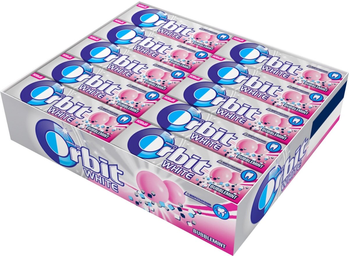 Жевательная резинка Orbit White Bubblemint, без сахара, 30 пачек по 13,6 г — фото 1