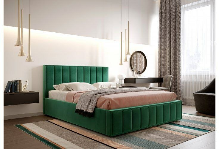 Кровать 160x200 двуспальная , ортопедическое основание, велюр, изумрудно зеленый