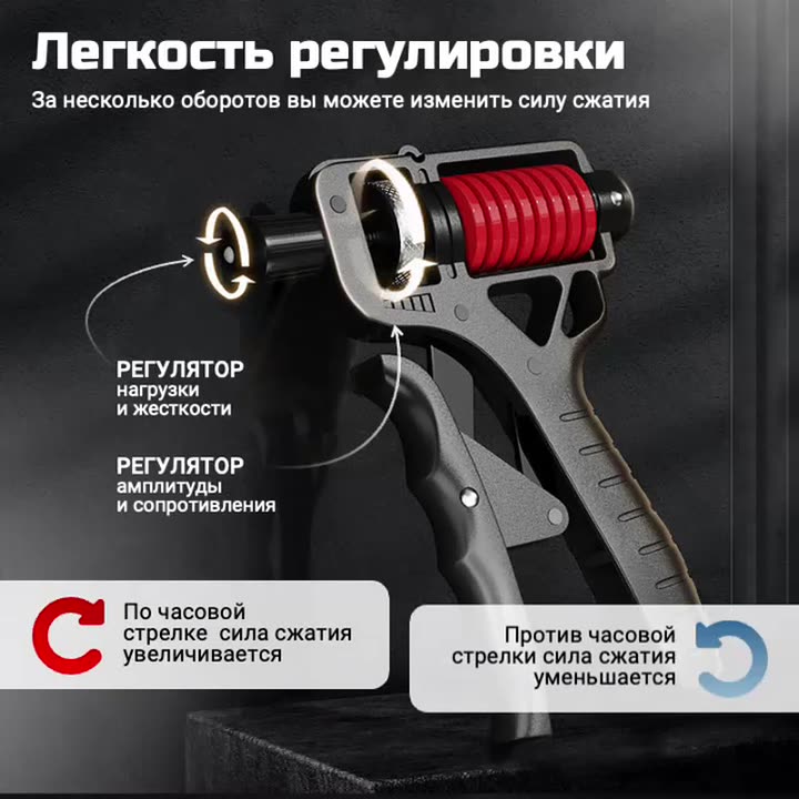 Эспандер кистевой, Эспандер для рук, с счетчиком повторений, пружинный, с регулировкой нагрузки от 5 кг до 165 кг — фото 1