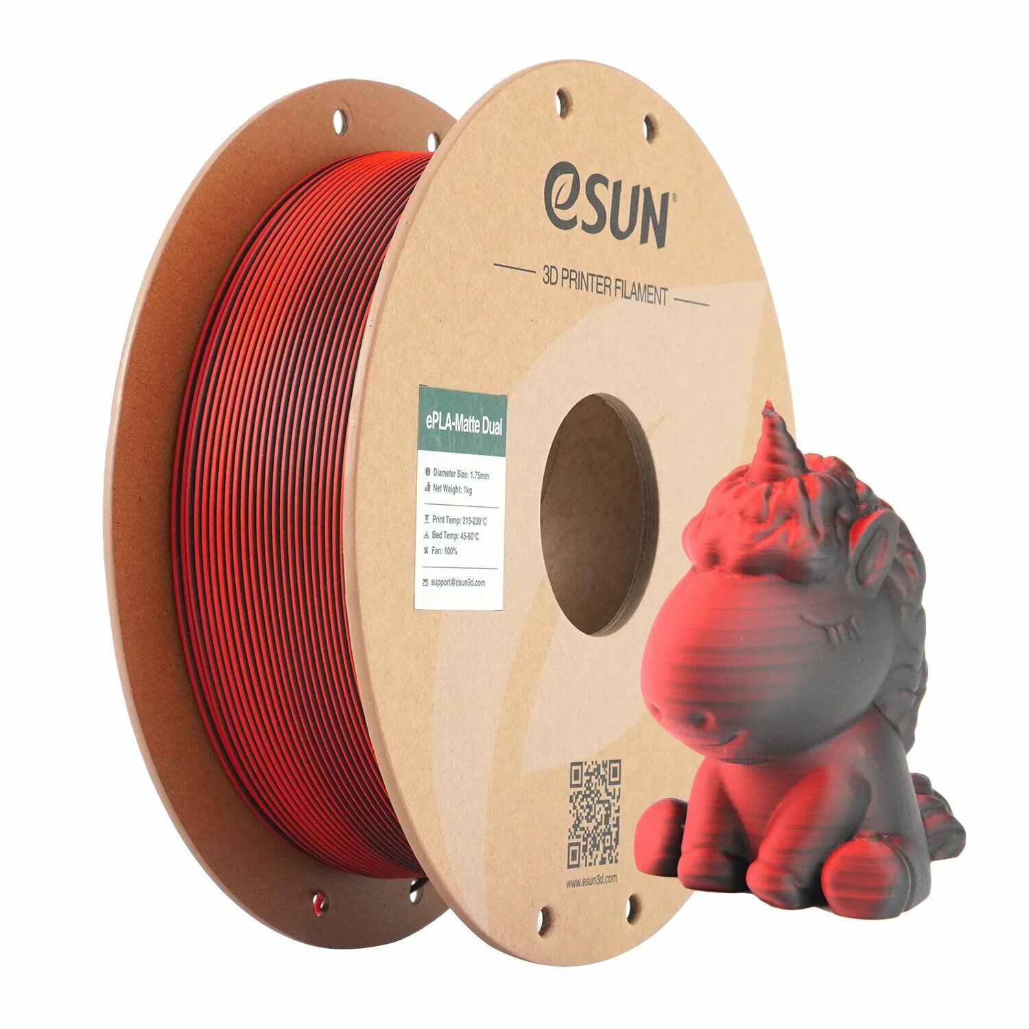 ESUN PLA Матовая двухцветная нить для 3D-печати 1.75 мм 1 кг Red Black