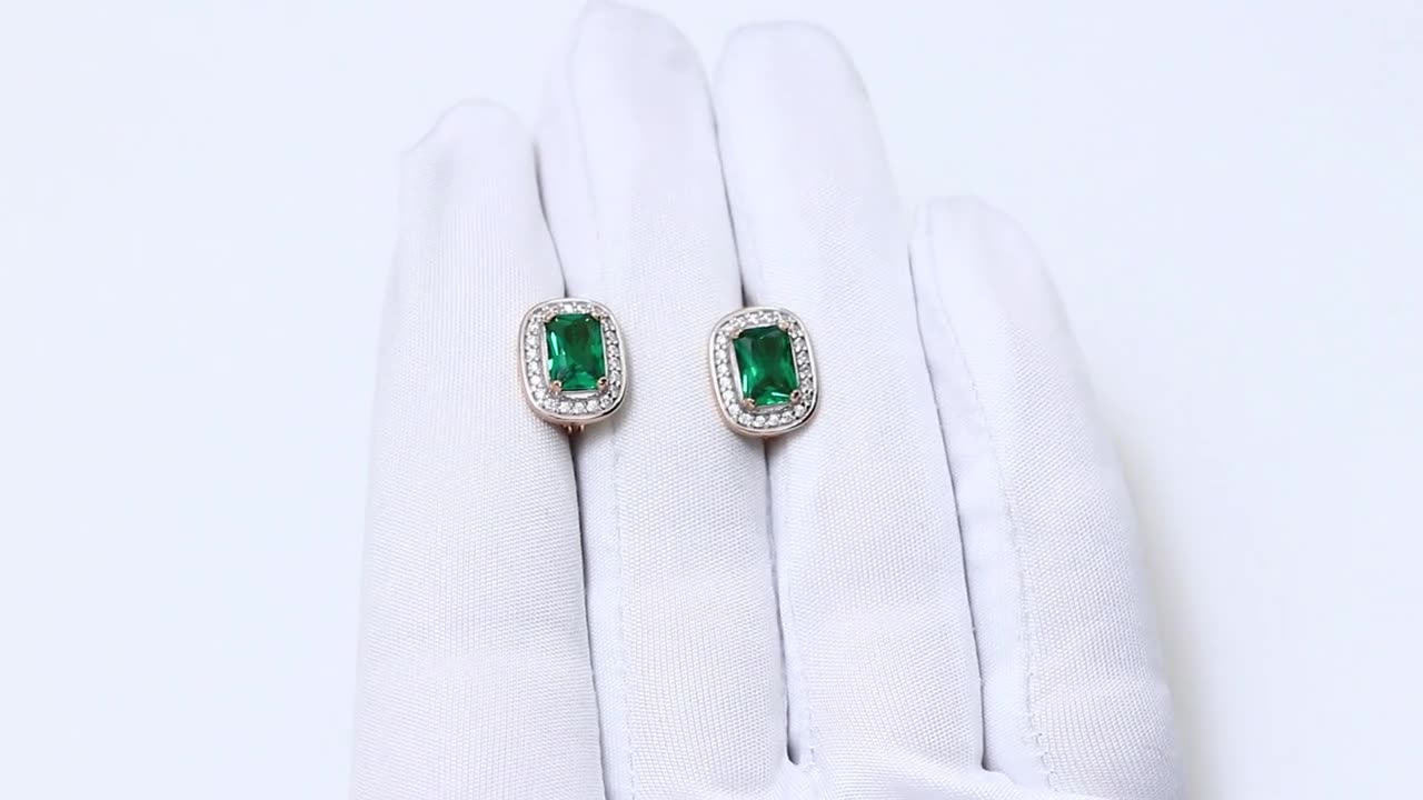 Серьги Diamant online, серебро, 925 проба, золочение, фианит, изумруд синтетический, длина 1.2 см, , зелeный — фото 1