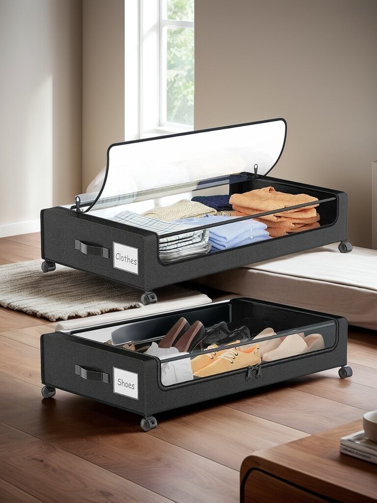 Ящик для хранения вещей, под кроватью, 16 см x 82 см x 44 см, черный, 1pc