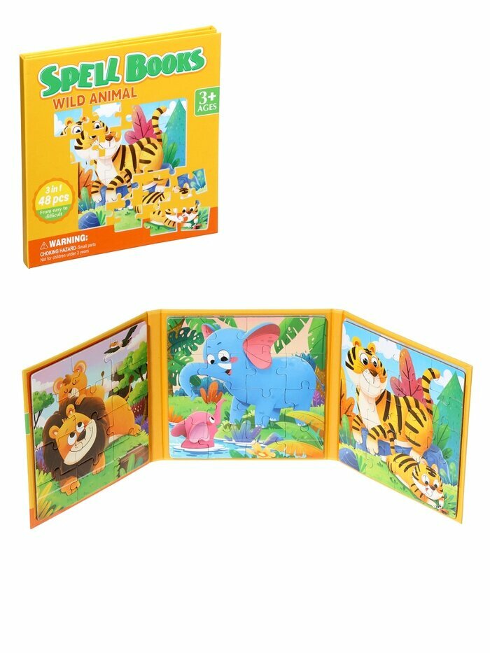 Книжка   деревяшка пазл  Животные   48 деталей