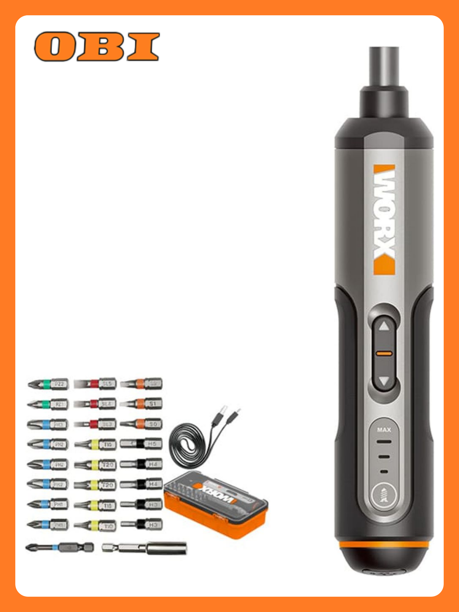 Отвертка аккумуляторная Worx WX240 с набором бит Li-Ion 4V 1.5Ah крутящий момент 2.5Нм