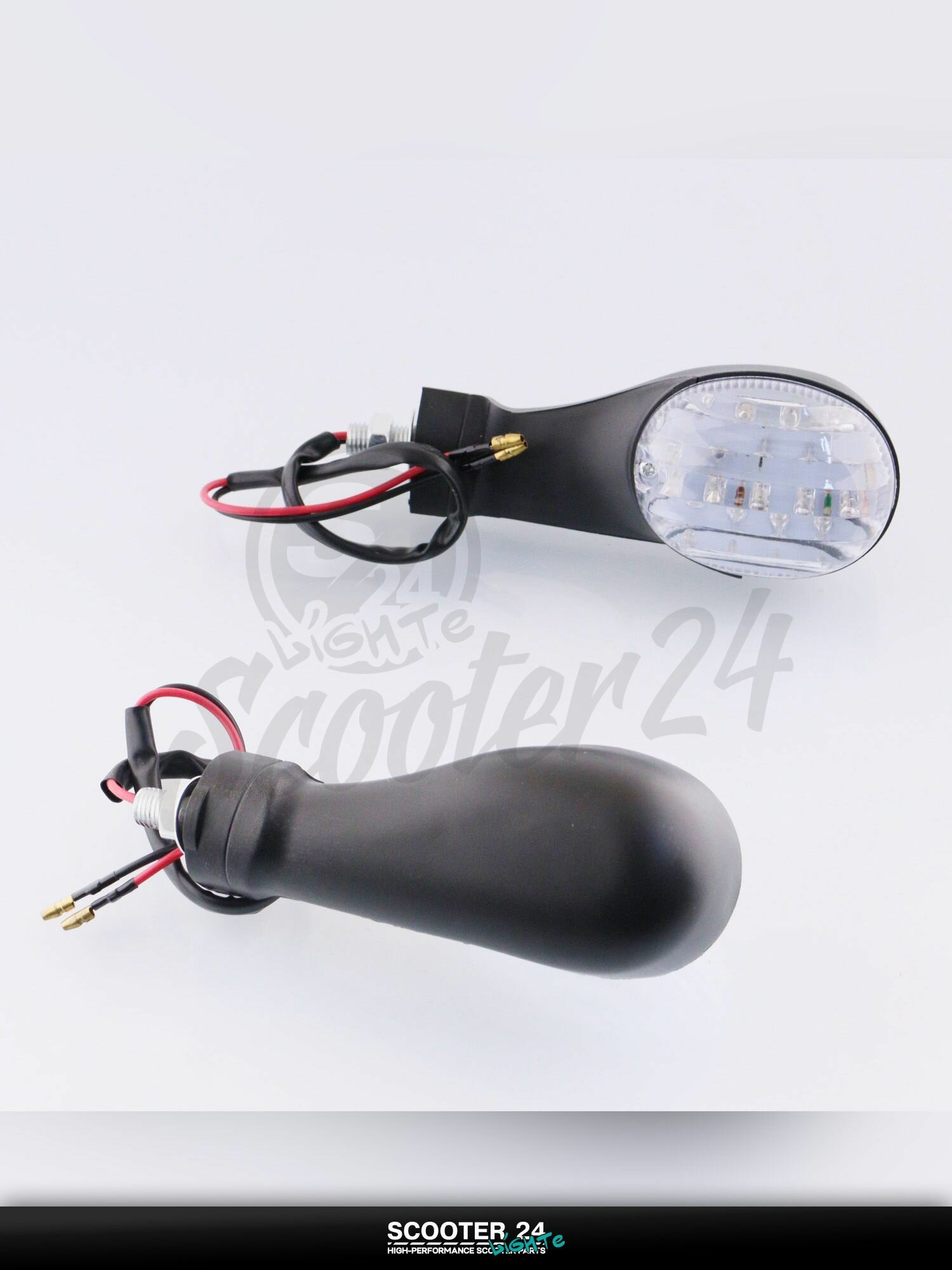 Повороты светодиодные, для мотоцикла, мопеда и скутера овальный (16 LED, черный, белое стекло) "JS"