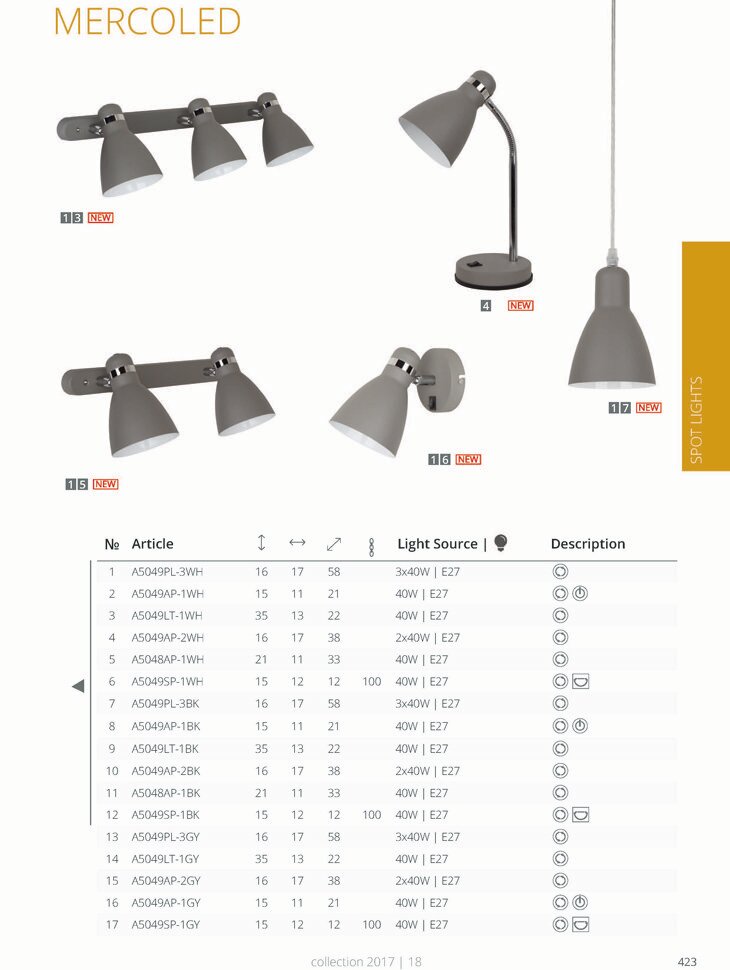 Спот Arte Lamp Mercoled A5049AP-2GY