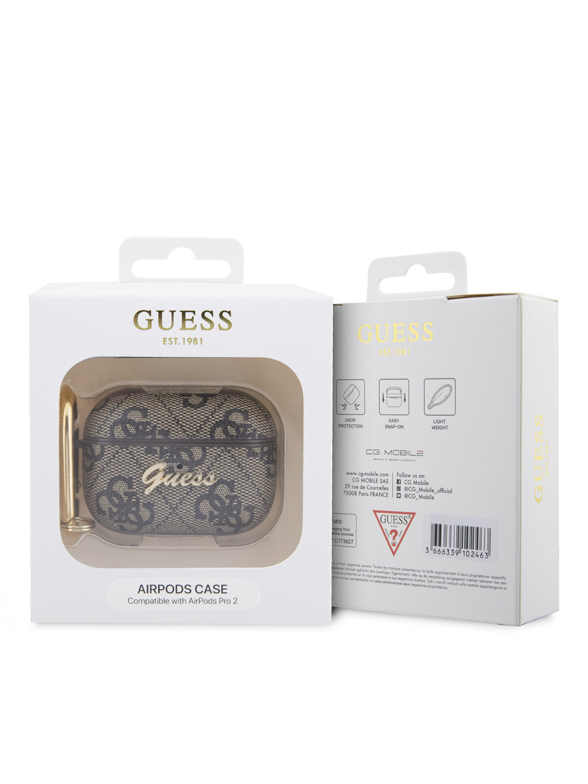 Guess для Airpods Pro 2 чехол PU leather 4G with metal logo and carabin Brown
