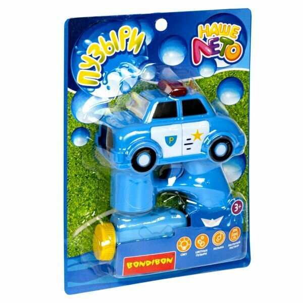 фото Пистолет Bondibon "Наше Лето" на батар. с мыльными пузырями 100 мл, полиц. машина синяя со светом и