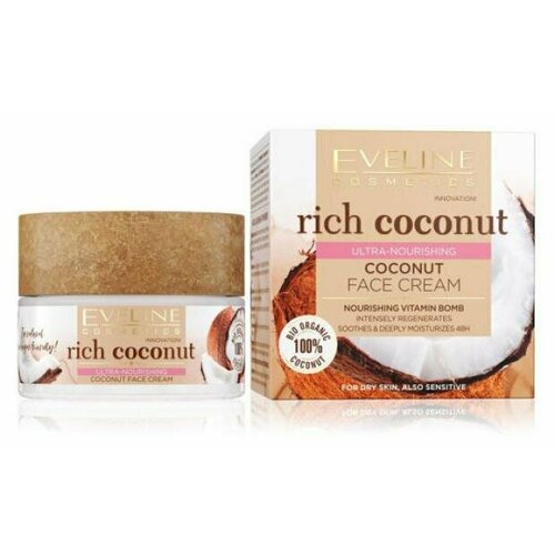 Крем для лица Rich Coconut (Рич Коконат) интенсивно увлажняющий кокосовый ТМ Eveline (Эвелин)