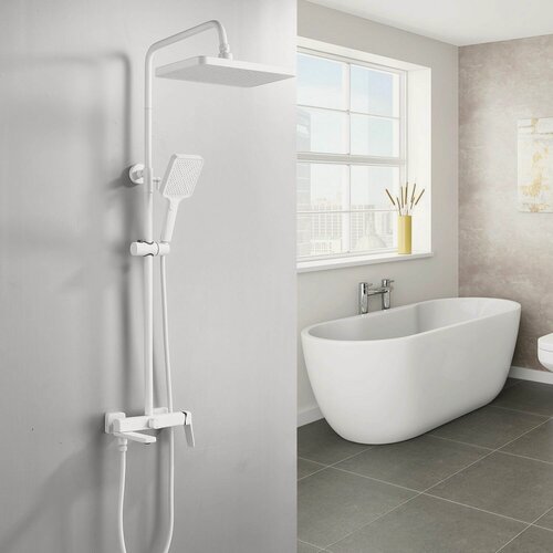 Изображение товара Душевая система Shevanik S9936C, латунь, белый, вертикальный монтаж, режимы тропический дождь и массажная струя