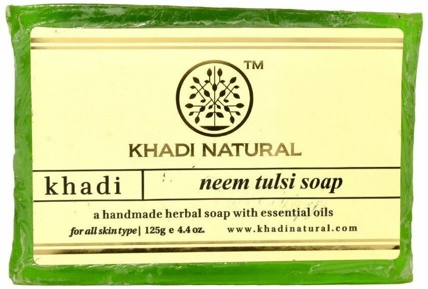 Мыло ручной работы Кхади, Ним и Тулси, Khadi Natural, Neem Tulsi Soap, 125 гр