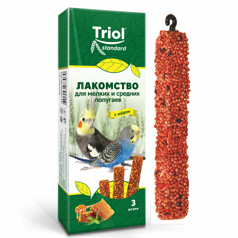 Лакомство для мелких и средних попугаев с мёдом Triol Standard 80г (уп.3шт)