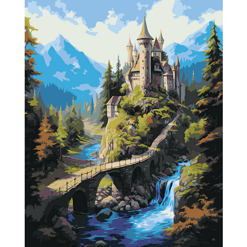 картина по номерам природа пейзаж с ручьем и видом на горы Картина по номерам Природа пейзаж с водопадом, замком