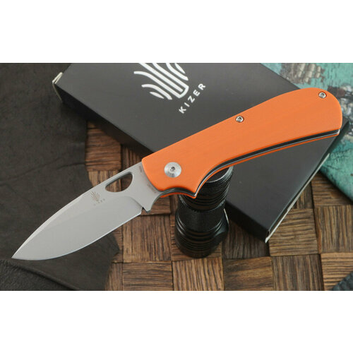 фото Складной нож kizer knives zipslip, сталь bohler n690, оранжевая g-10