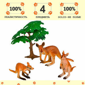 Набор фигурок животных серии "Мир диких животных": Семья кенгуру, 3 предмета (кенгуру папа и 2 детеныша)