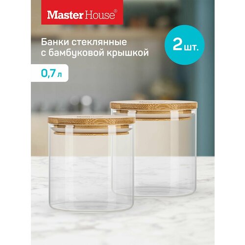 фото Master house набор банок стеклянных с бамбуковой крышкой тауэр 700 мл 2 штуки