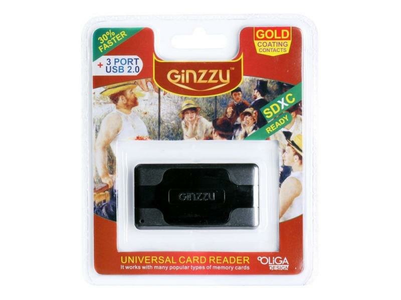 Картридер внешний Ginzzu GR-417UB SD/SDHC/SDXC/MicroSD/MS/M2 + 3xUSB Hub черный - фото №7