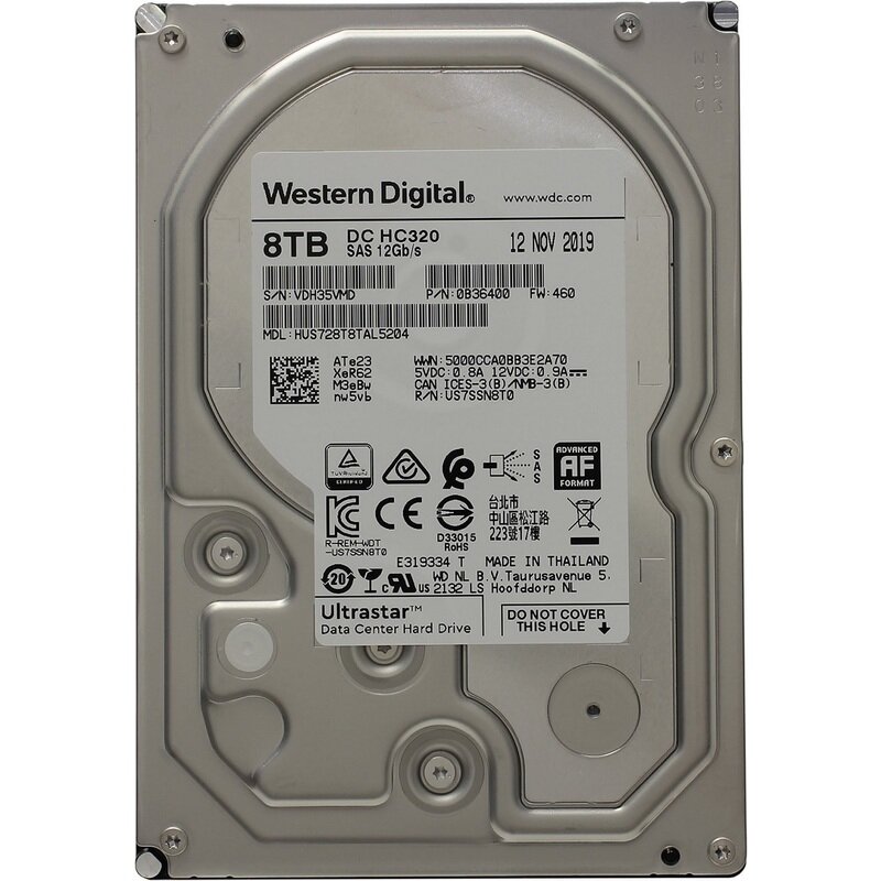 3.5" 8TB WD Ultrastar DC HC320 [HUS728T8TAL5204] SAS 12Gb/s, 7200rpm, 256MB, 0B36400, 512e, Bulk - фото №13