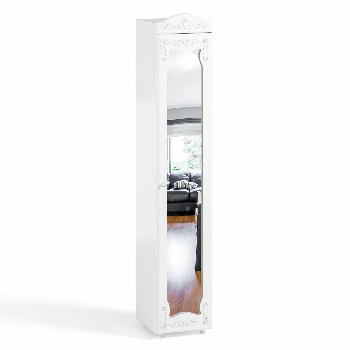Шкаф 1 дв (410) с Большой зеркальной дверью Катрин-К ИТ-29 Италия Белое дерево