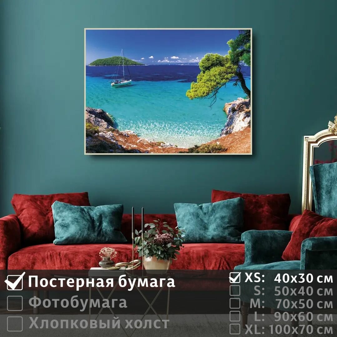 Постер на стену Парусная Яхта У Берега Моря 40х30 см ПолиЦентр