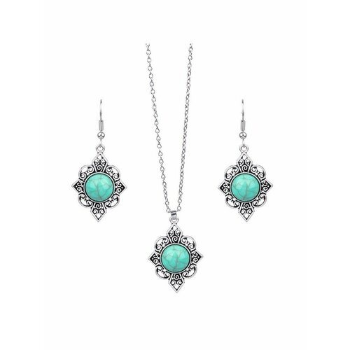фото Комплект бижутерии комплект украшений бижутерия 3 в 1 серьги и подвеска ,комплект украшений серебро , комплекты украшений, комплект подвеска и серьги, набор подвеска и серьги серебро ,подвеска и серьги под золото., искусственный камень, бирюза, серебряный, бирюзовый нет бренда