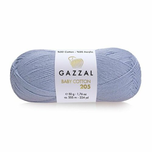 Пряжа Baby Cotton 205 Gazzal, серо-голубой - 511, 50% хлопок, 50% акрил, 10 мотков, 50 г, 205 м.