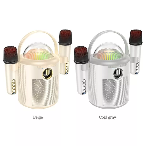 Беспроводная Bluetooth колонка HOCO + 2 микрофона караоке холодный серый 1800mAh / блютуз колонка