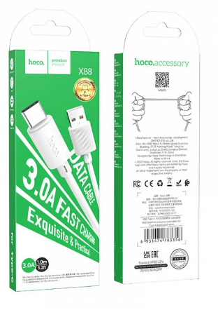 Кабель Hoco X88 USB - Type-C, 1 м, 1 шт, белый