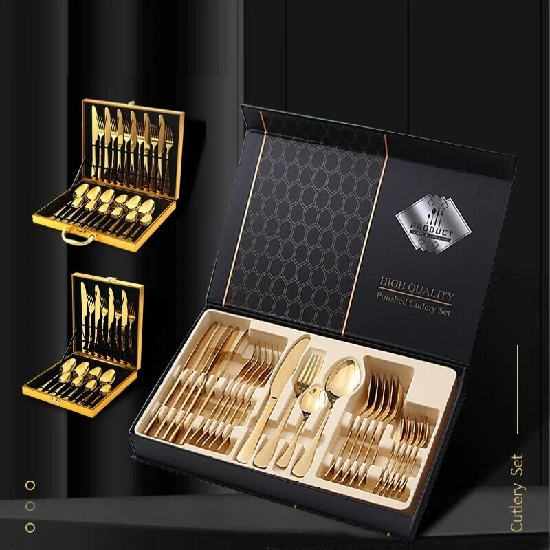 фото Набор столовых приборов 24 предмета на 6 персон нержавейка, цвет золото
