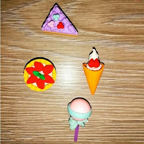 Набор фигурных ластиков Десерты и плюшки, 4 штуки, разноцветные, 2 вариант