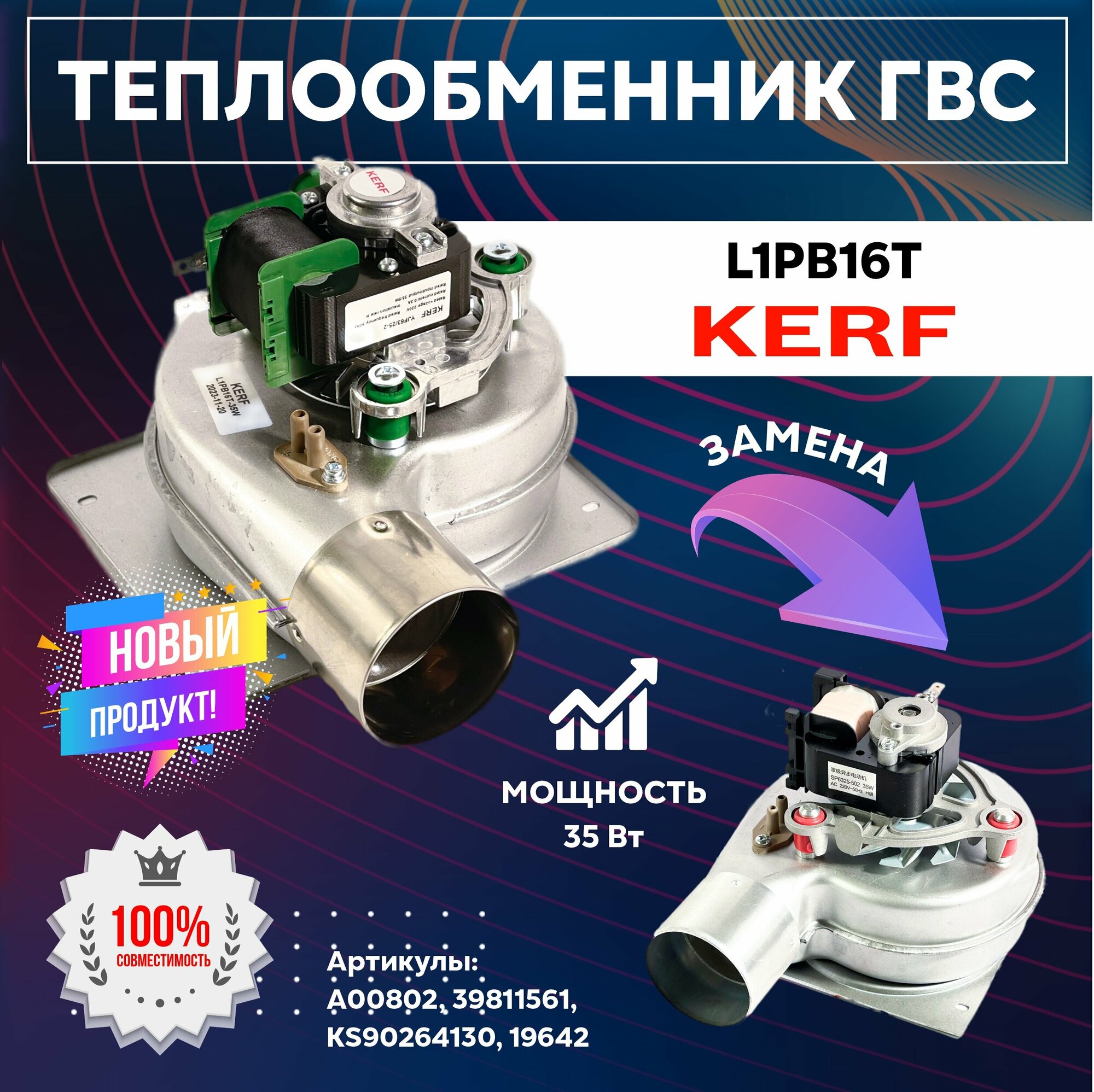 Вентилятор KERF L1PB16T - 35W для Neva, Hair (на планке)