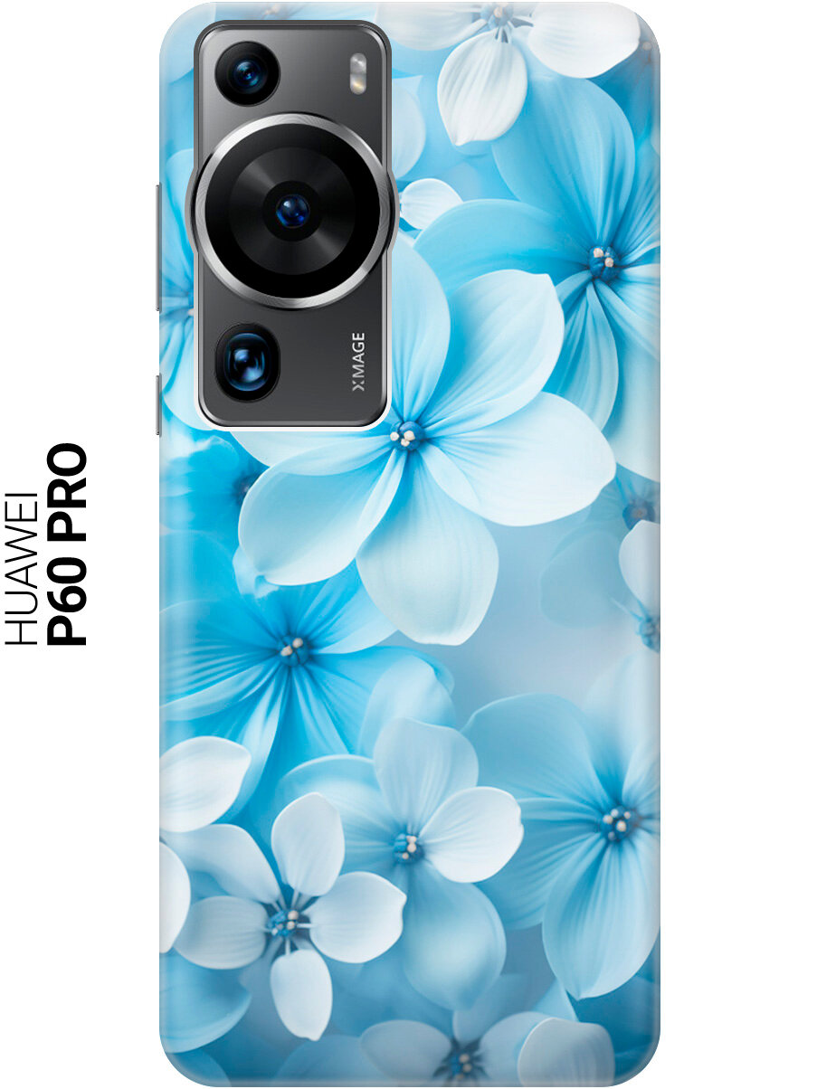 Силиконовый чехол на Huawei P60 Pro / Хуавей П60 Про с рисунком "Бело-голубые цветы"