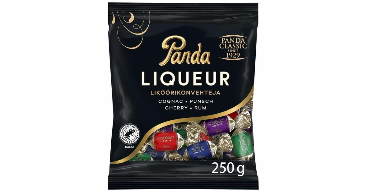 Шоколадные конфеты Panda liqueur ассорти с коньяком, пуншем, хересом и ромом 250 г (из Финляндии)