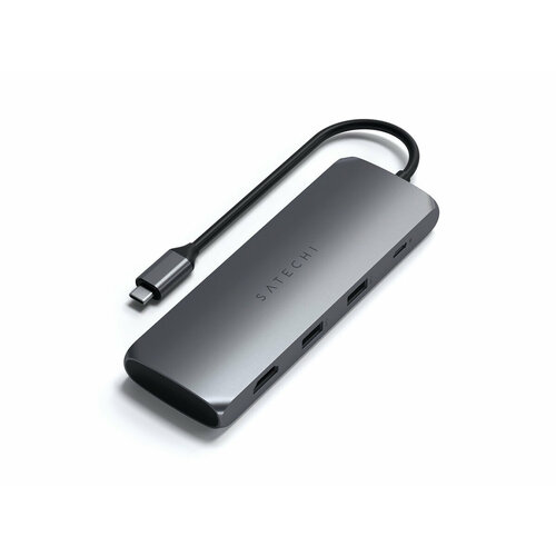USB-хаб Satechi USB-C Hybrid Multiport Adapter (with SSD Enclosure M.2 SATA, 2xUSB 3.1, USB Type-C, HDMI), Серый Док-станция ST-UCHSEM серебристый