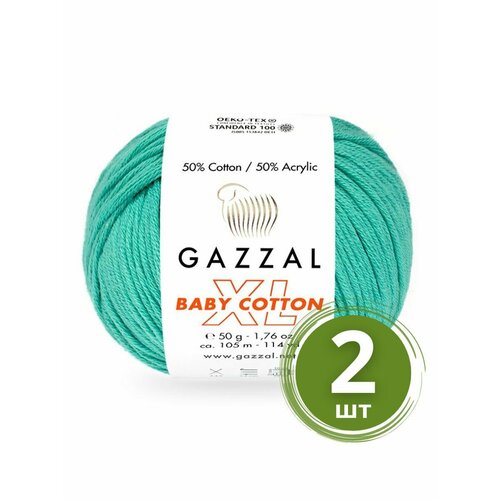 Пряжа Gazzal Baby Cotton XL (Беби Коттон XL) - 2 мотка Цвет: 3426 Морская волна 50% хлопок, 50% акрил, 50 г 105 м