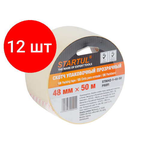 Комплект 12 штук, Скотч упаковочный прозрачный 48ммх50м STARTUL PROFI (ST9042-1-48-50) (плотность 45мкм)