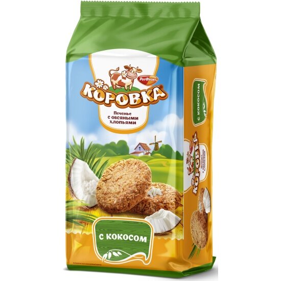 Печенье Рот Фронт Коровка сдобное с овсяными хлопьями и кокосом 190 г
