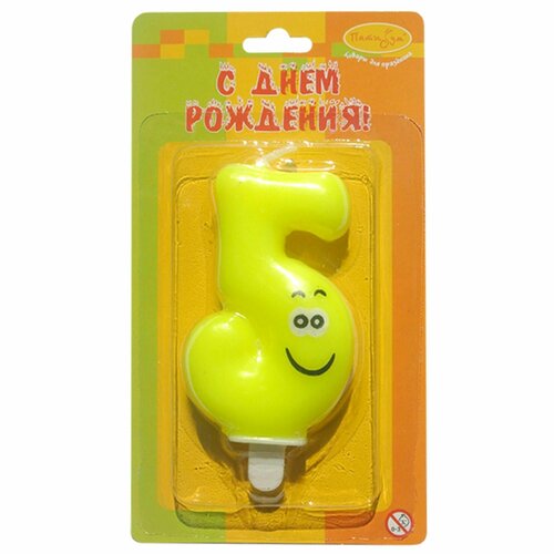 Свеча для торта Цифра 5 Улыбка цветная 6,5 см