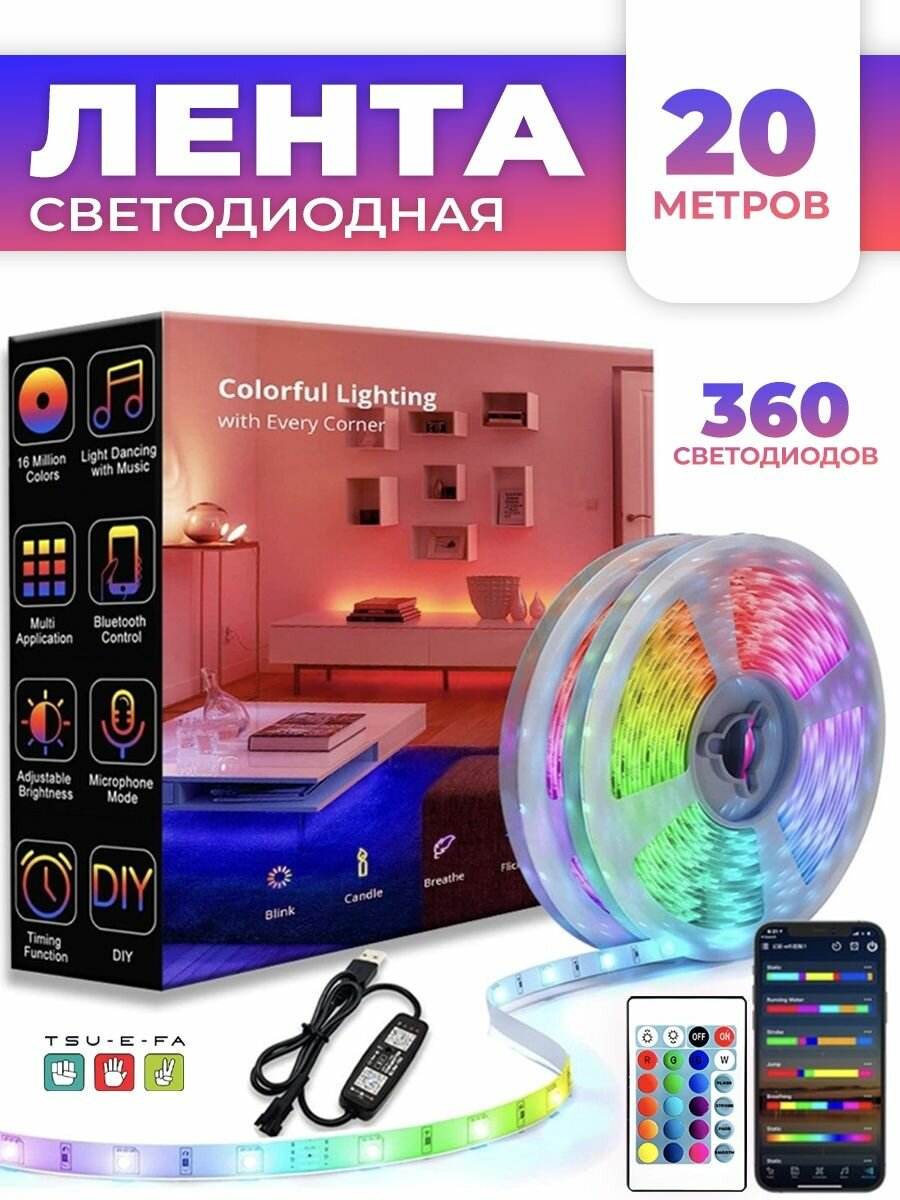 Светодиодная лента 20м многоцветная