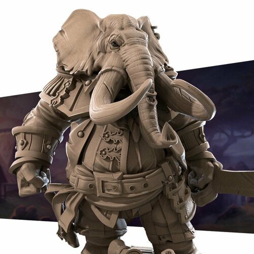 Fantasy миниатюра командор Слон (Зунебо Ньюгейт, командир Локсодона) игровая фигурка для раскрашивания (масштаб 32мм)