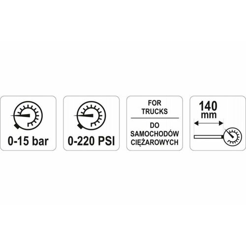 Манометр для грузовых автомобилей YATO (0,5-15 BAR 0-220 psi сталь) арт. YT-24301