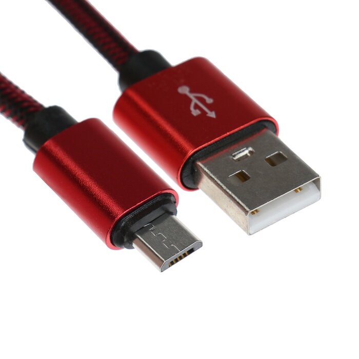 Кабель MicroUSB - USB 2.1 А оплётка нейлон 2 метра красный