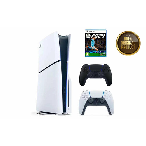 Игровая приставка Sony PlayStation 5 Slim с дисководом 1 ТБ два геймпада белый и черный Fifa 24 8400000₽