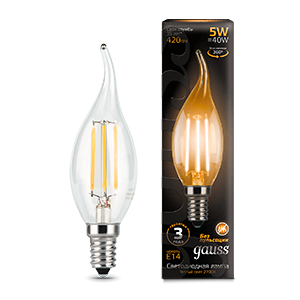 Gauss Лампа Filament Свеча на ветру 5W 420lm 2700К Е14 LED 104801105 (68 шт.)