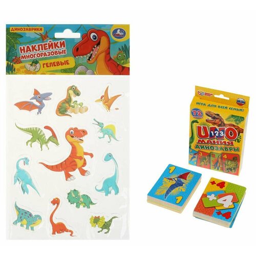 Развивающая карточная игра Умные игры Уномания Динозавры + многоразовые наклейки