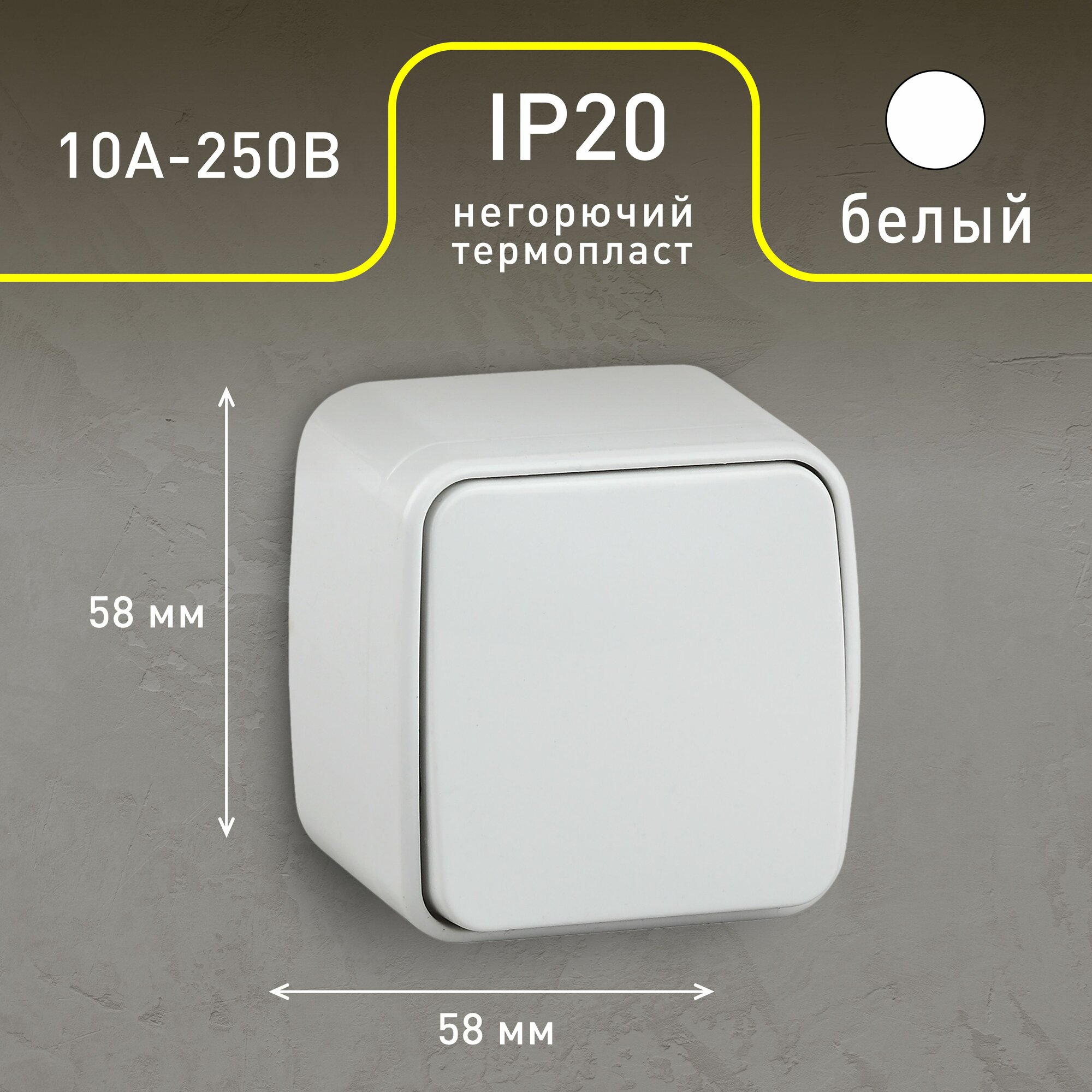 Выключатель одноклавишный Intro Polo 3-101-01 открытой установки 10А 250В белый — фото 1