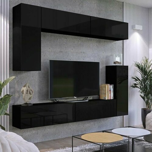 Стенка в гостиную Равенна 2 245х200х32 черный черный глянец 40368₽