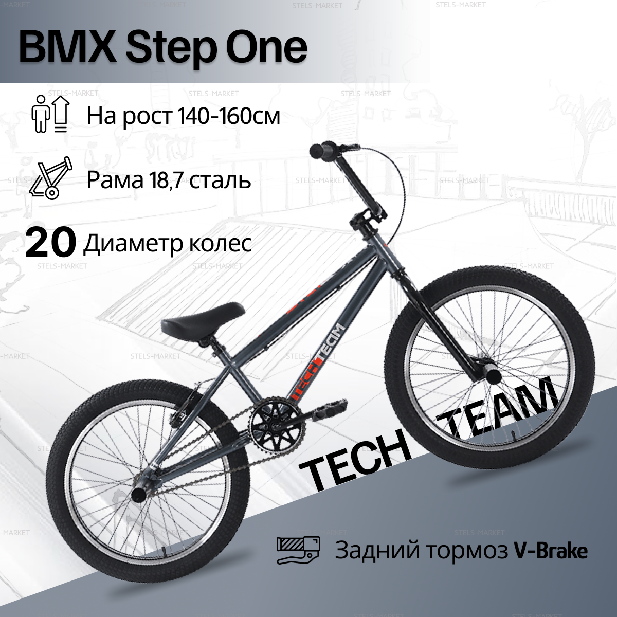Велосипед BMX Tech Team Step One 20" (2023) серый